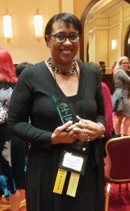 K.M. Jackson with her Golden Leaf Award